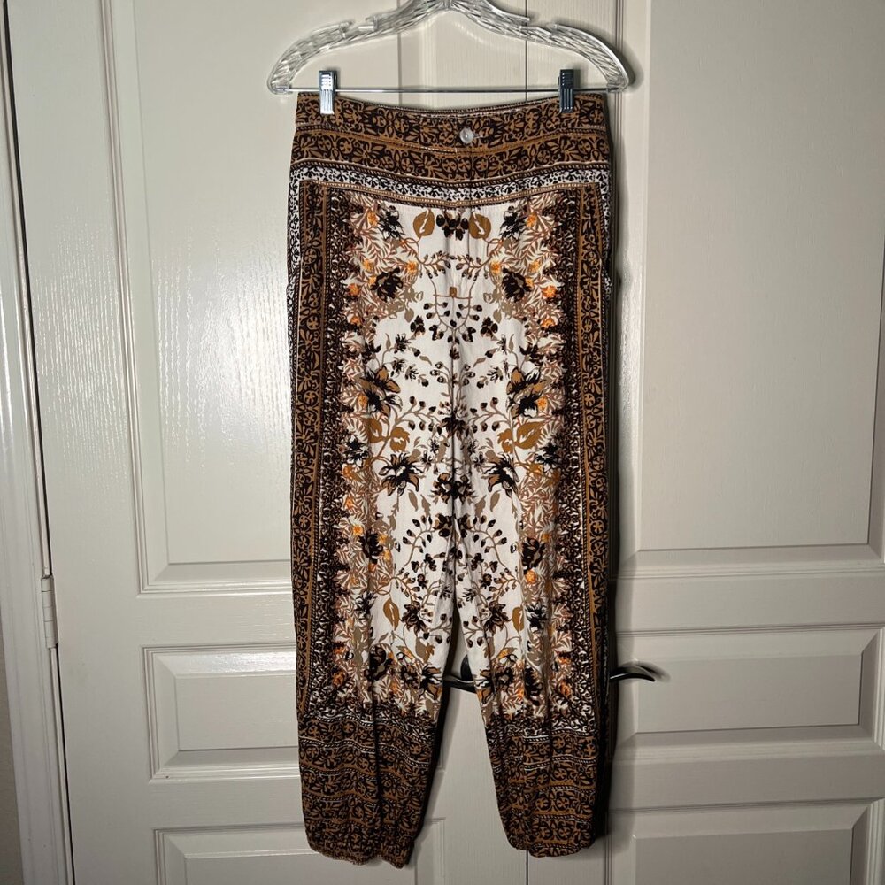 Anthropologie Floral Print Linen Blend Joggers